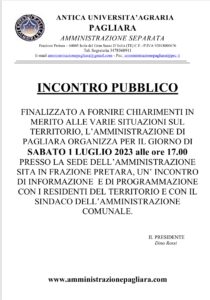 Incontro pubblico Sabato 1 Luglio